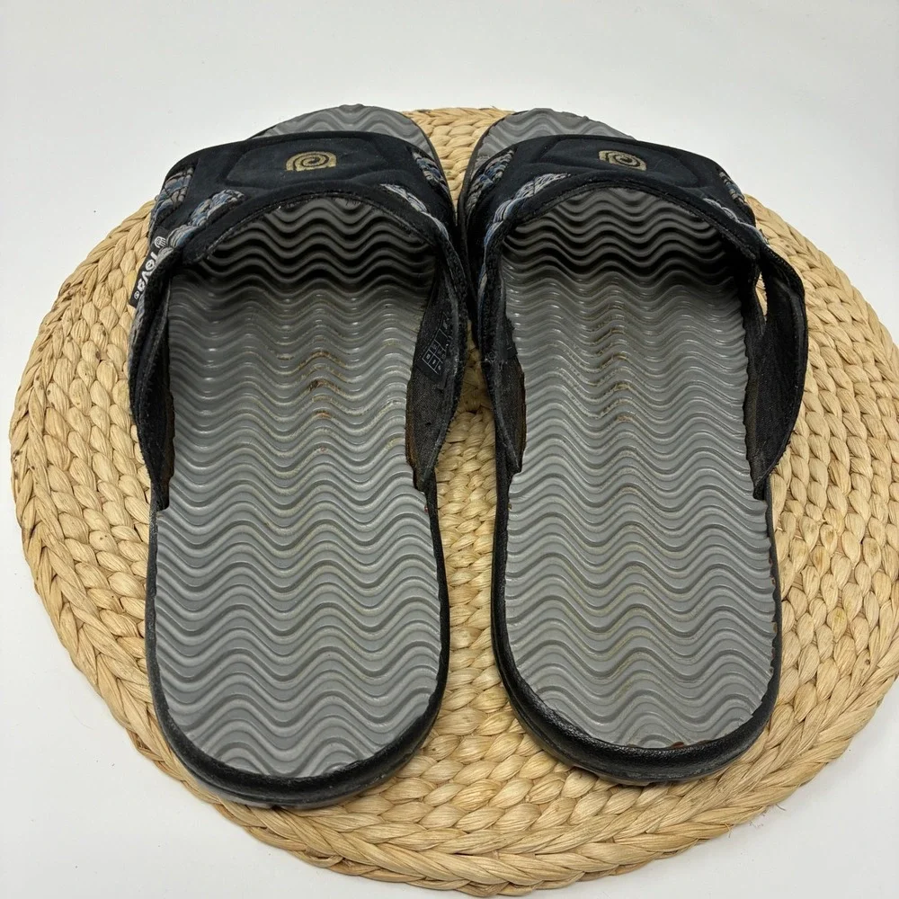Vintage Teva Spiral Hand‎ Logo Slides Men's 10 Black Blue Y2K Sandals